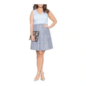 Eloquii Gingham Plaid Fit & Flare V-Neck‎ Sleeveless Dress Women Plus Size 20